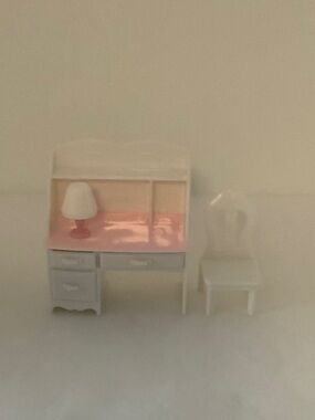 Miniature White Desk and Chair Set with Pink Desktop